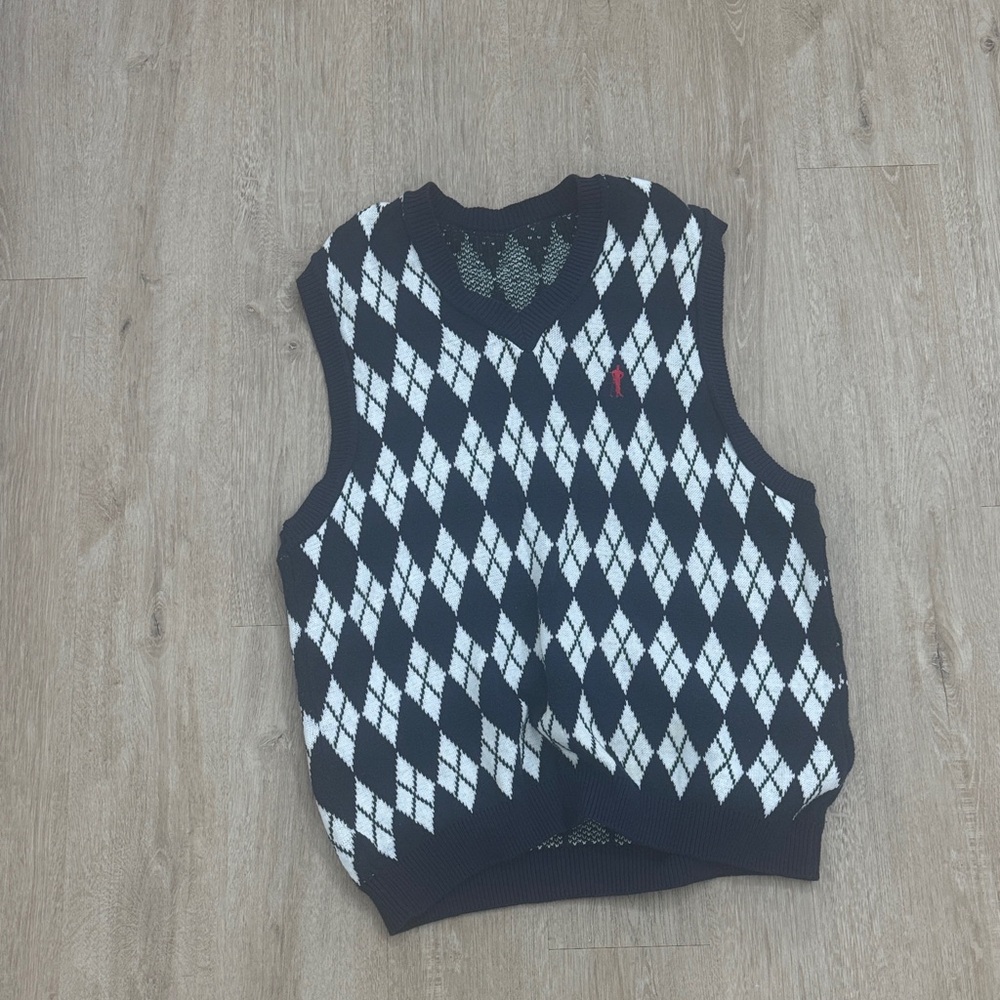 Vintage Men's Black and White Argyle Sweater Vest